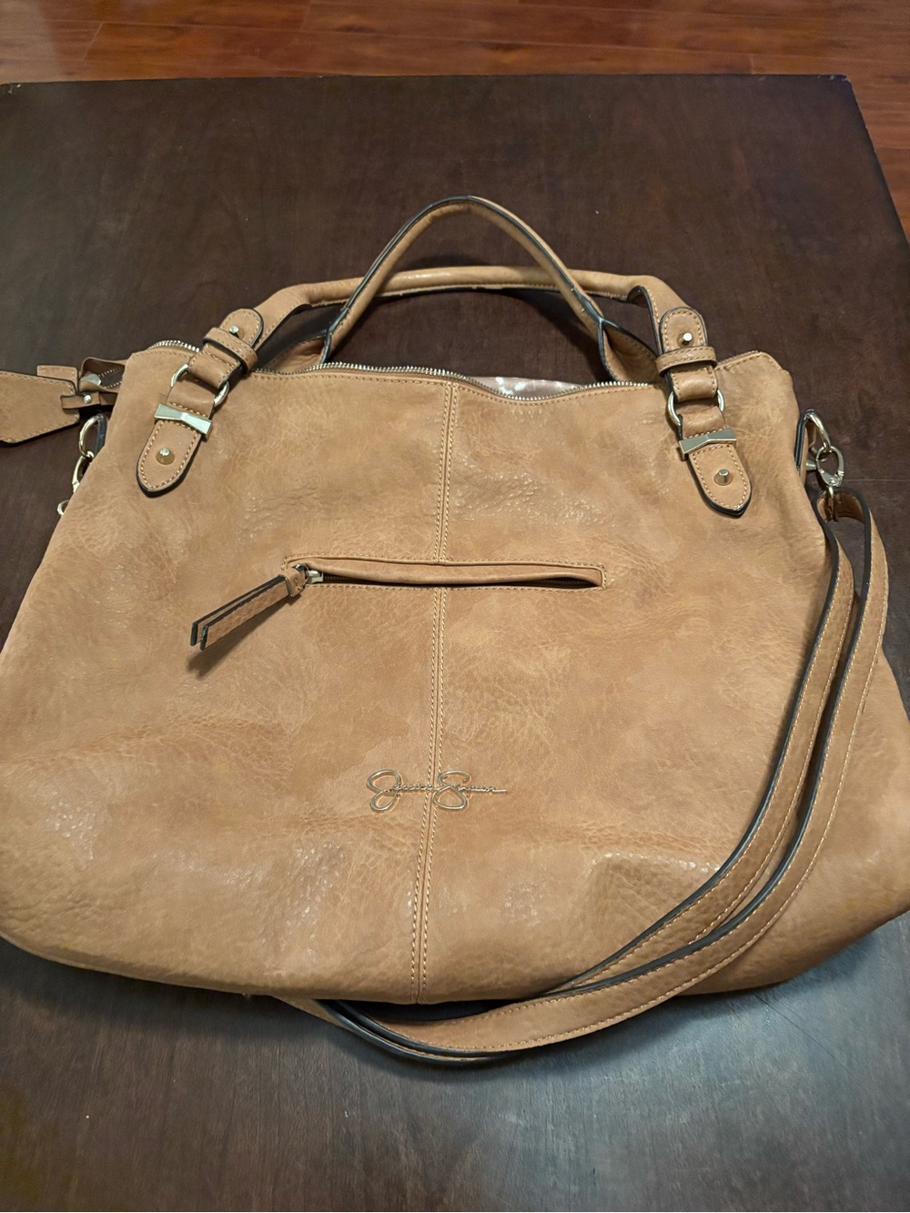 Jessica Simpson Light Brown Faux-Leather Tote with Shoulder Strap